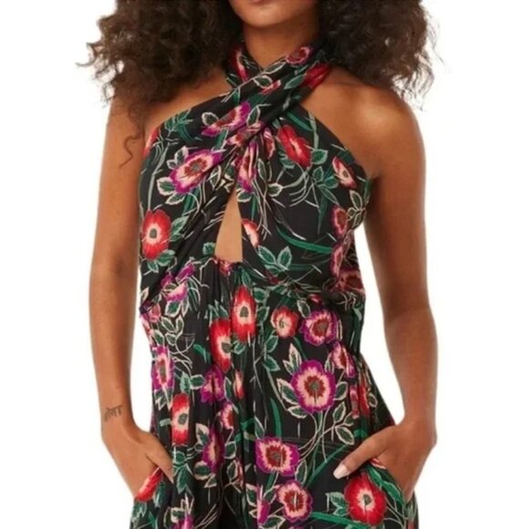 NWT MISA Halter Koral Floral Black Jumpsuit Romper Sleeveless Size S $470 [jb] - Picture 2 of 11